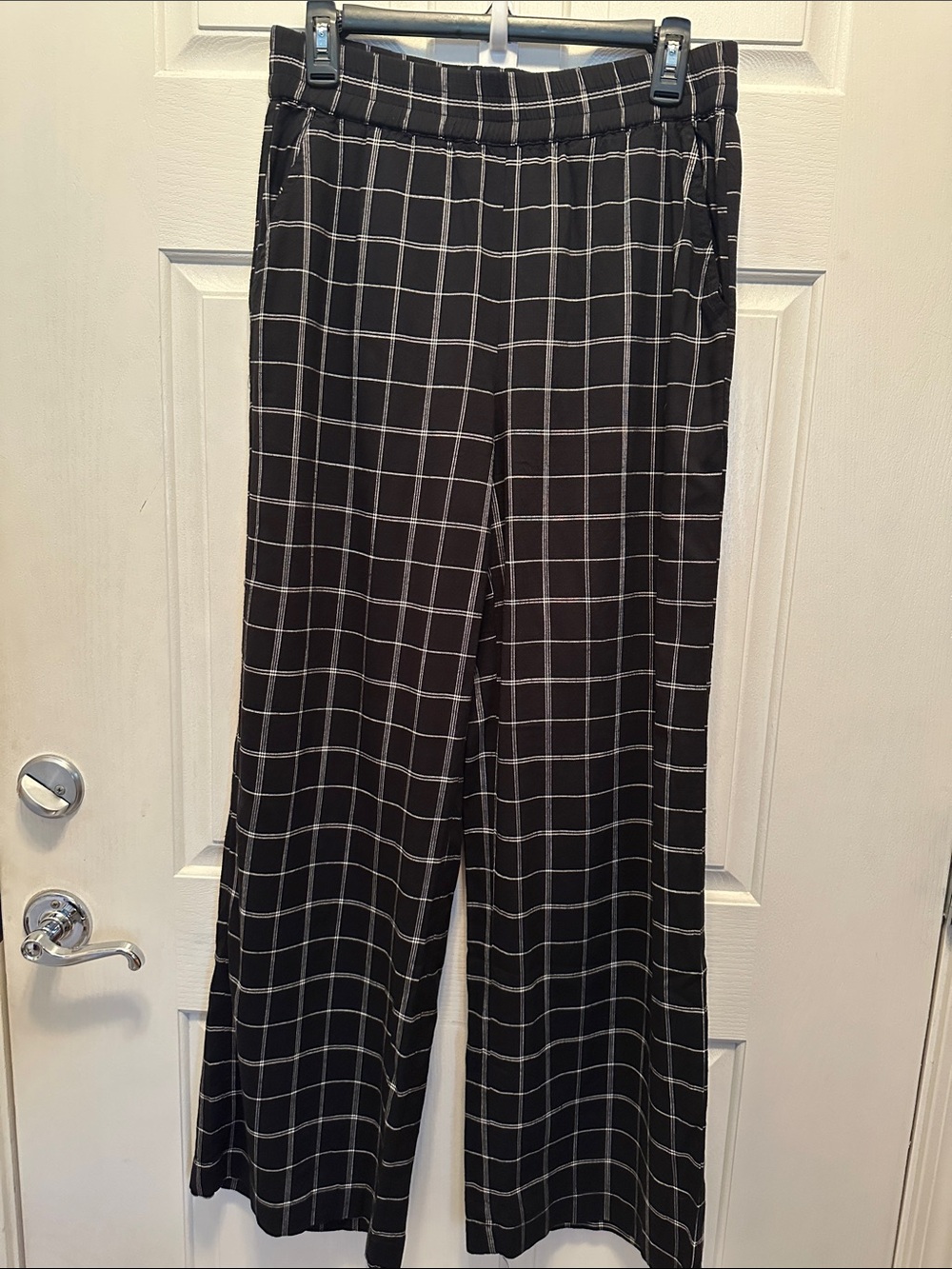 Marine Layer Black Windowpane Wide-Leg Pants Chic Comfort Size Small